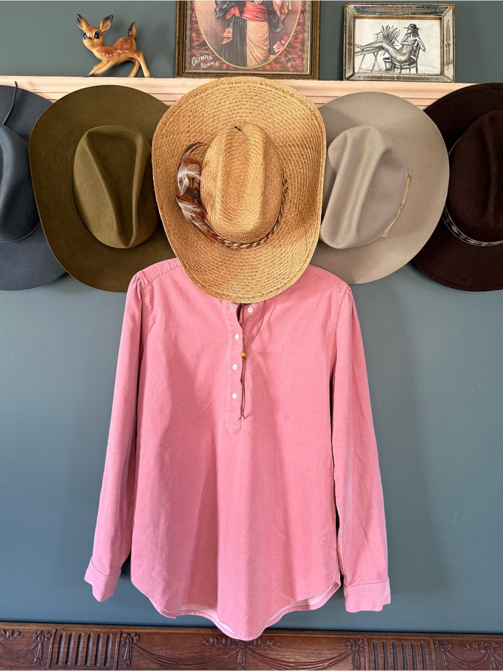 Loft corduroy Pink Long-Sleeve Henley Shirt sz large